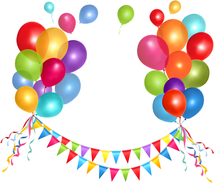Transparent Party Streamer And Balloons Png Clipart - Happy Birthday Balloons Png (800x667)