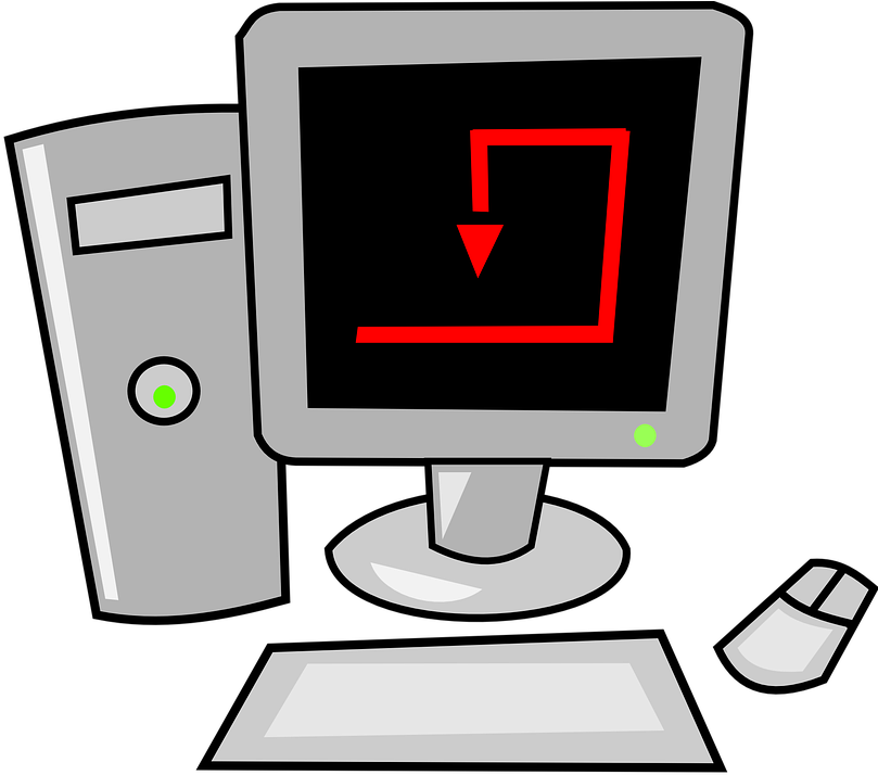Computer, Mouse, Monitor, Keyboard, Desk, Cartoon, - Computer Cartoon (829x720)