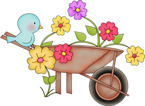 Summer Clipartgarden - Wheelbarrow With Flowers Clipart (500x366)