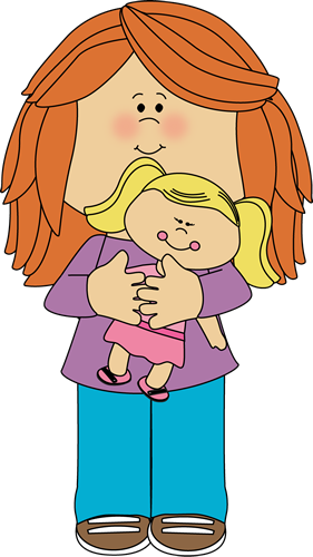 Little Girl Holding A Doll - Girl Playing With Doll Clipart (281x500)