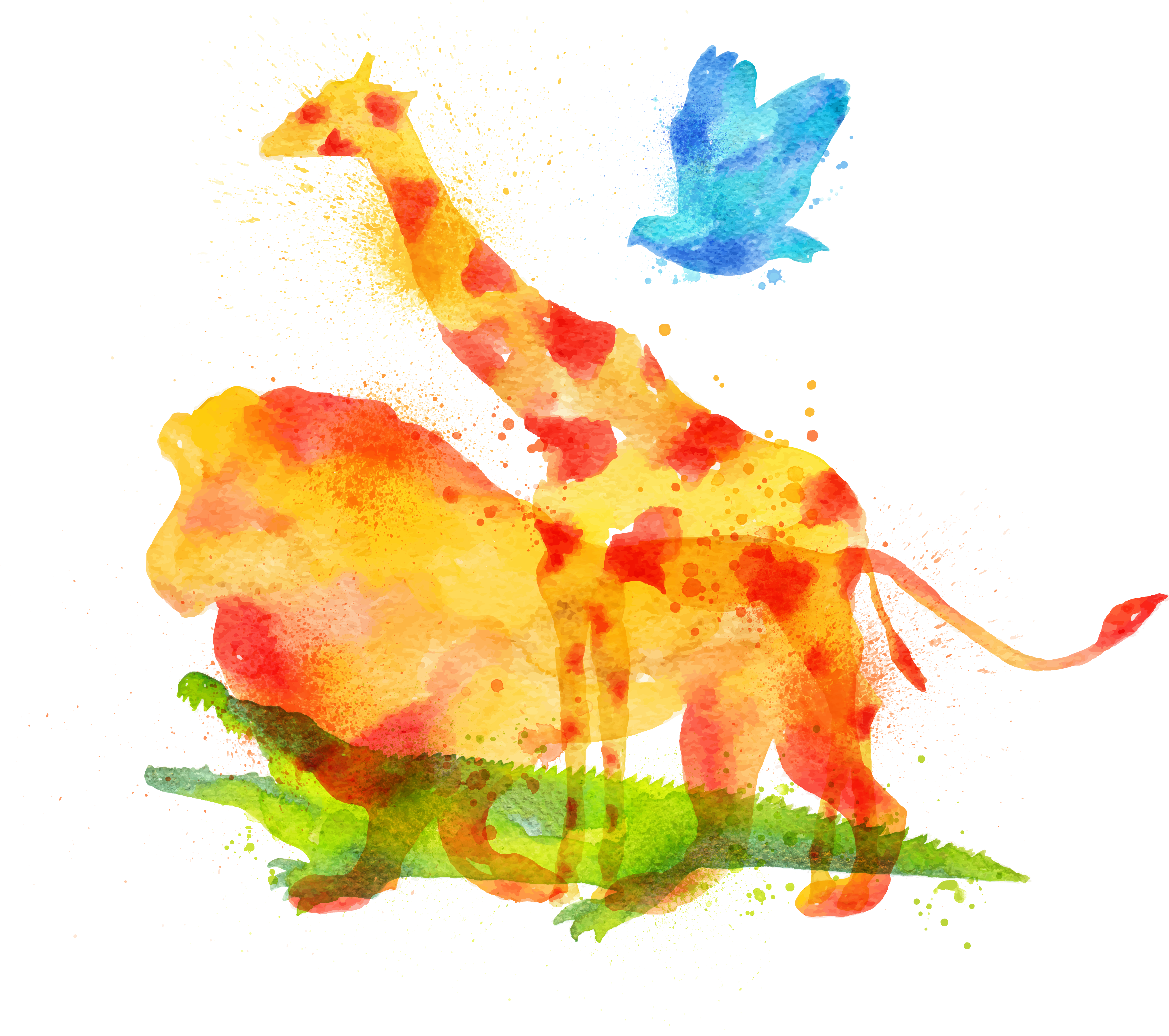 Giraffe Lion Watercolor Painting Drawing - Giraffe Lion Watercolor Painting Drawing (5000x3715)