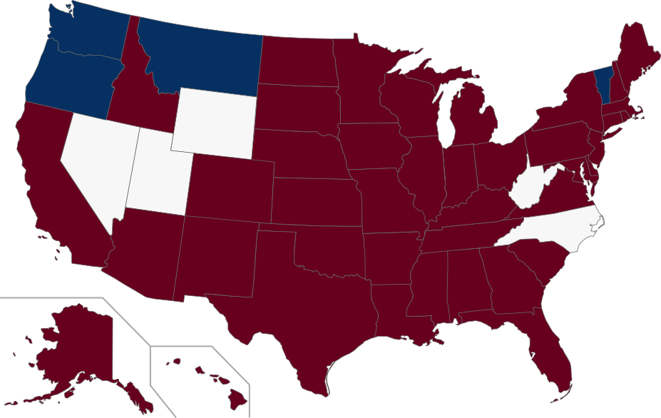 Map Of Us With States Randomly Assigned One Of Three - Corporal Punishment By State (927x586)