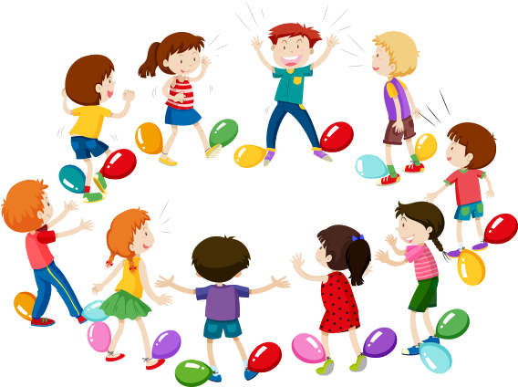 Clipart Balon Patlatma Oyunu Oynayan Çocuklar - Niños Jugando Con Globos (618x490)