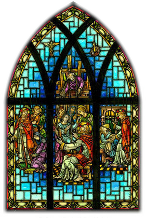 The Great Physician Window Features Three Scenes Depicting - Stained Glass Windows Png (303x450)