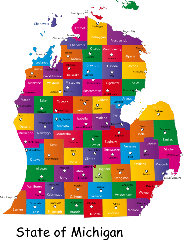Michigan-map - Art (600x786)