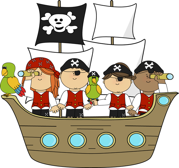 Pirates On Pirate Ship - Cartoon Pirates On A Ship (600x562)