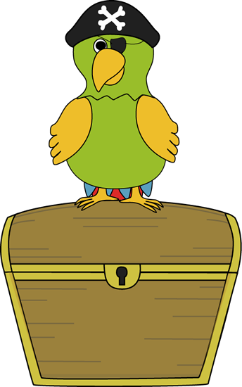 Pirate Parrot Sitting On Treasure Chest - Pirate Theme Decoration For Classroom (344x550)