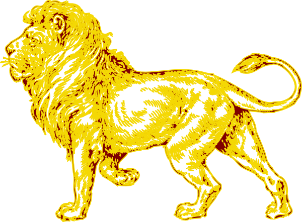 Lion In Gold With Brown Outline Clip Art At Clker - Lion Full Body Tattoo (600x442)