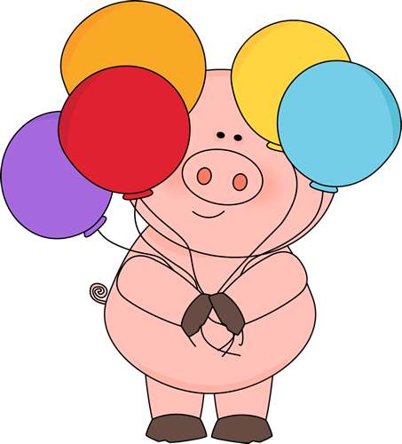 Pig With Balloons - Pig With Balloons Clipart (453x500)