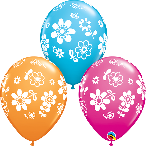 11" Print - Contempo Daisies - 11" Assorted Contemporary Daises Latex Balloons X 25 (600x600)