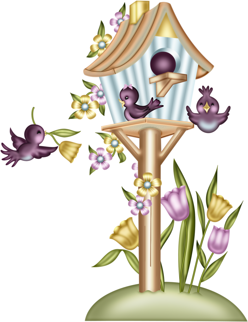 Flores Com Casinha De Passarinhos Png (1033x1280)