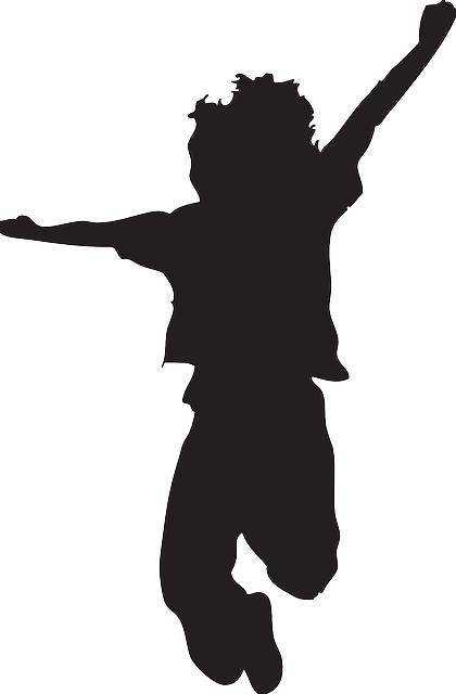 Jumping Silhouette Clipart - Kid Silhouette Vector (420x640)