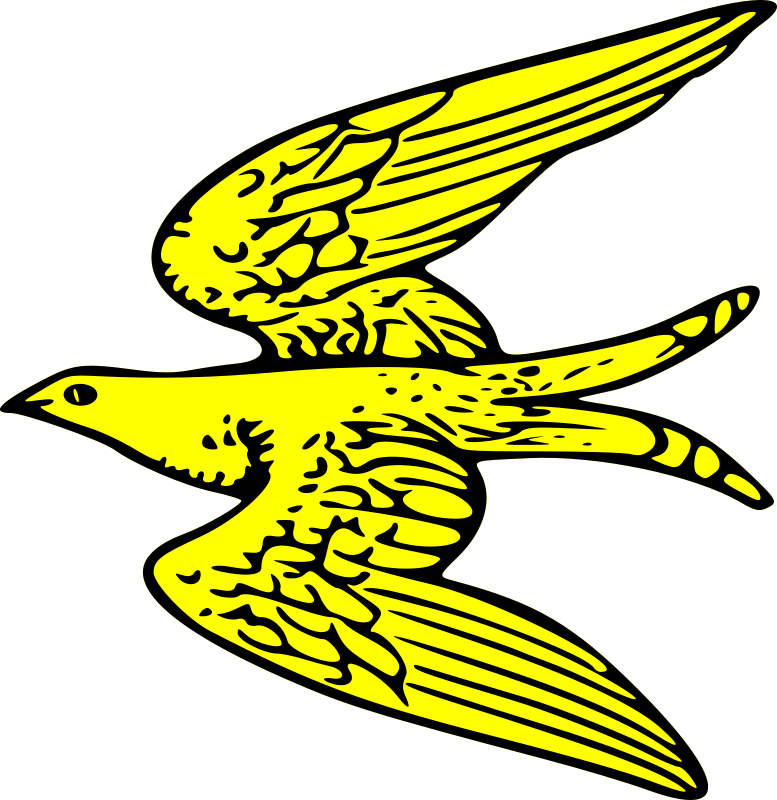 Flying Yellow Bird Svg Clip Arts 582 X 599 Px - Bird On Coat Of Arms (728x750)