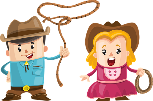 Couple Cowboy Boy Girl Love Man Woman Outd - Cartoon Cowboy And Girl (515x340)