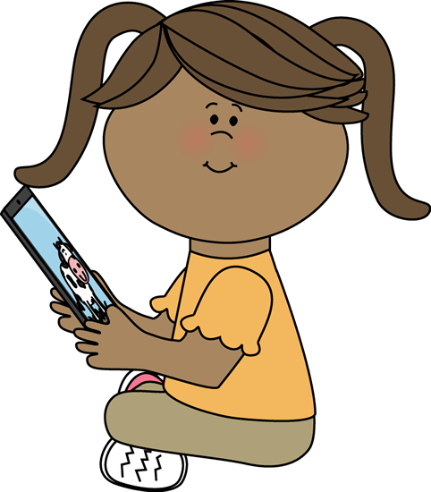 Kid Reading On An Tablet - Ipad Clipart (482x550)