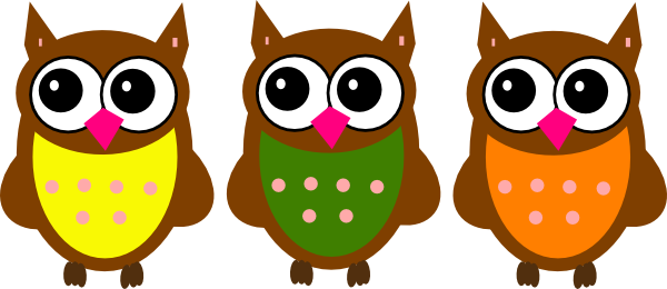 Three Owls Clipart - Owls Vector Clip Art (600x260)