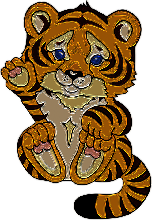 Cartoon Tiger Clipart 12, - Metallic Tiger Cub Oval Ornament (496x720)