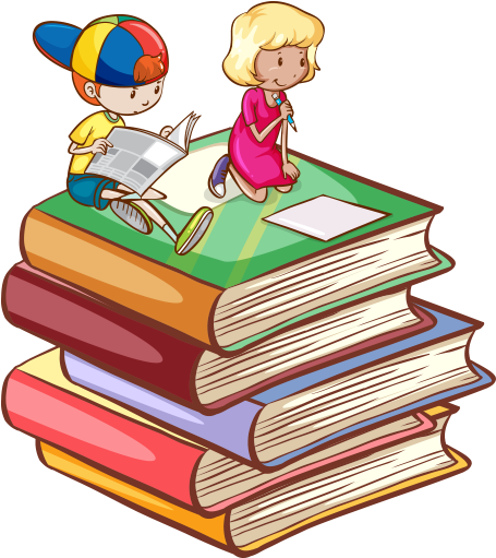 Clipart Kitap Üstünde Oturan Çocuklar - Kids Reading Books (542x548)