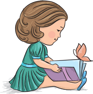 Clipart Yere Yatarak Kitap Okuyan Erkek Çocuk - Kitap Okuyan Kız Clipart (400x500)