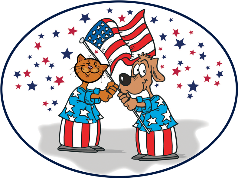 Dog And Cat With The Us Flag - American Flag Clip Art (817x600)