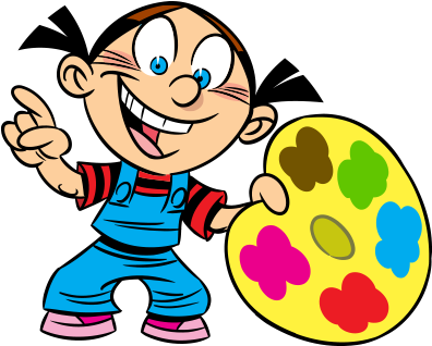 Clipart Elinde Renk Paleti Tutan Çocuk - Elinde Boya Paleti Olan Çocuk Png (400x446)