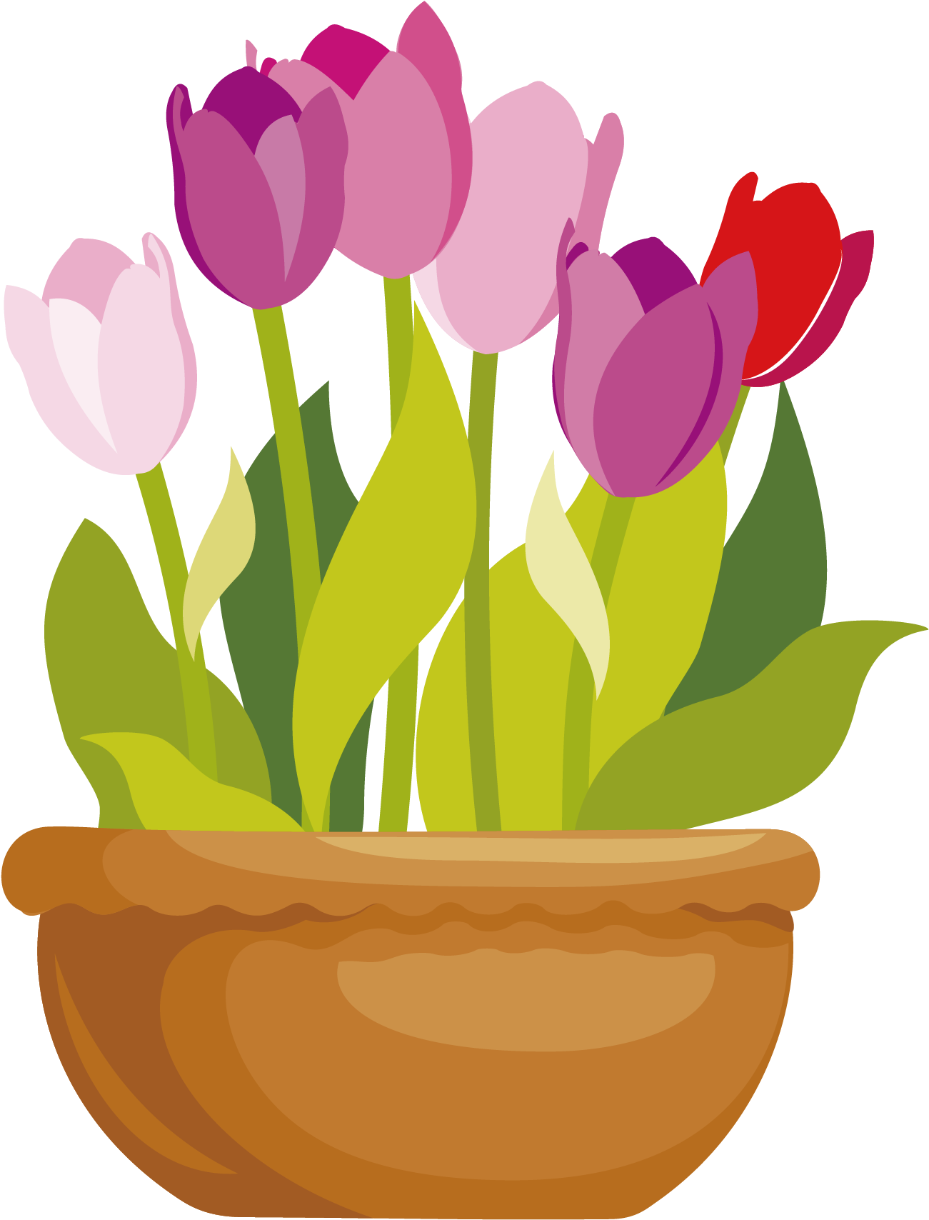 Flowerpot Drawing Clip Art Vector Cartoon Flat Tulip - Flower Pot Vector Pn...