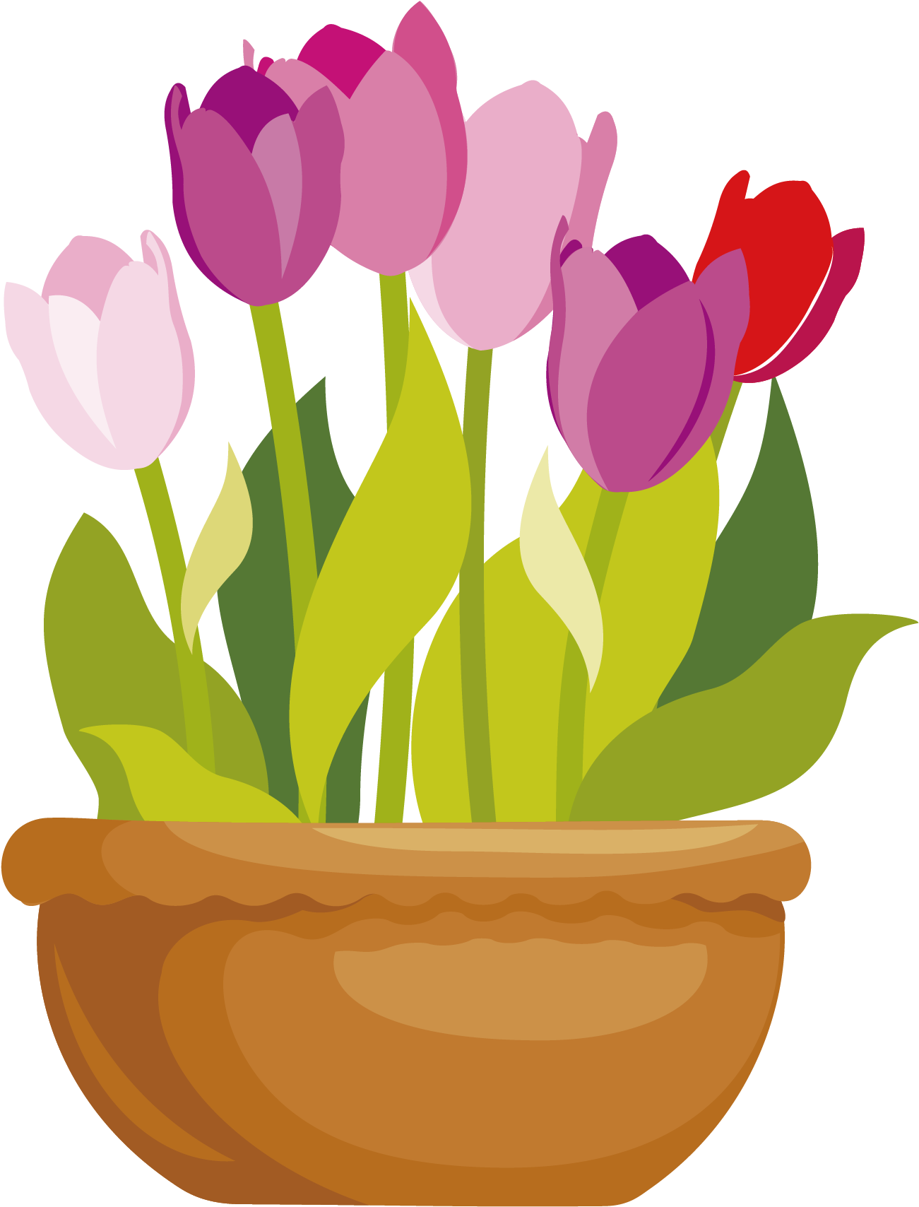 Flowerpot Drawing Clip Art Vector Cartoon Flat Tulip - Flower Pot Vector Png (2063x2213)