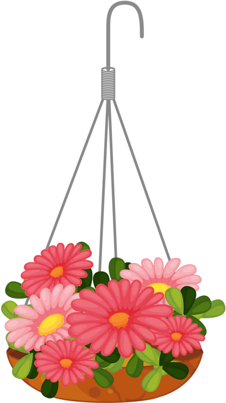 Pot Plant Clipart Flower Basket - Hanging Basket Clip Art (468x800)