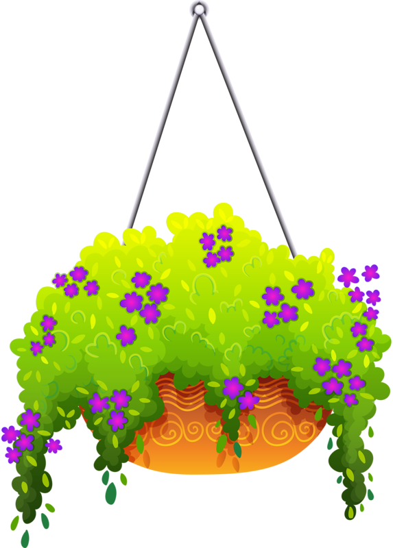 Pot Plant Clipart Flower Basket - Hanging Basket Clip Art (573x800)