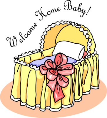 Welcome Home Bassinet Clip Art - Baby Crib Clip Art (364x400)
