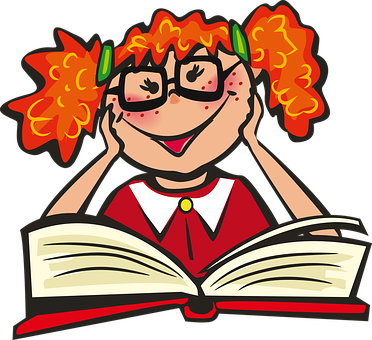 Girl Book School Reading Learning Happy Bo - Reading A Book Cartoon Png (372x340)