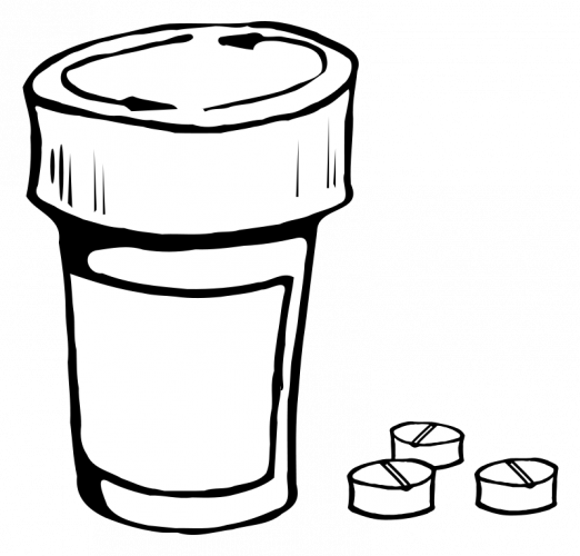 Vector Clip Art Of Pills And Bottle - Pill Bottle Clip Art (522x500)