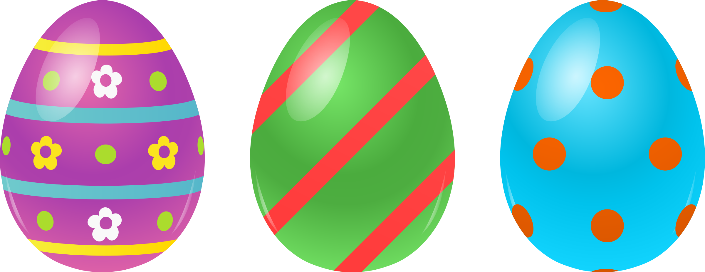 Free Three Colorful Easter Eggs Clip Art - Free Easter Egg Clipart (2400x926)