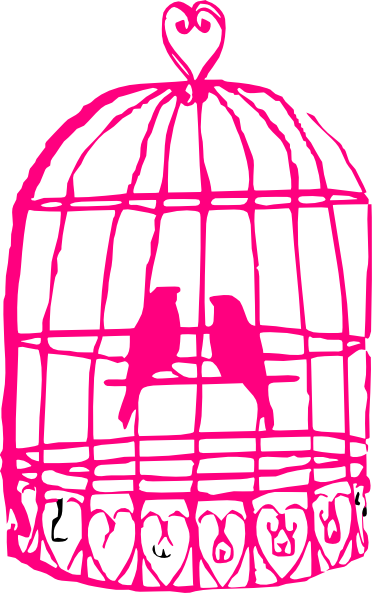 Hot Pink Bird Cage With Birds Clip Art At Clker - Birds In A Cage Drawing (372x593)