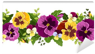 Horizontal Seamless Background With Pansy Flowers - Flores En Fondo Transparente (400x400)
