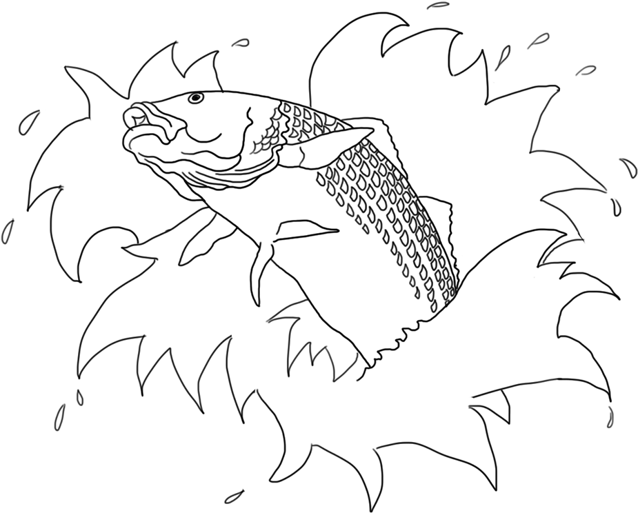 Drawing Of Koi Fish In Water With Waves - Koi (1063x912)