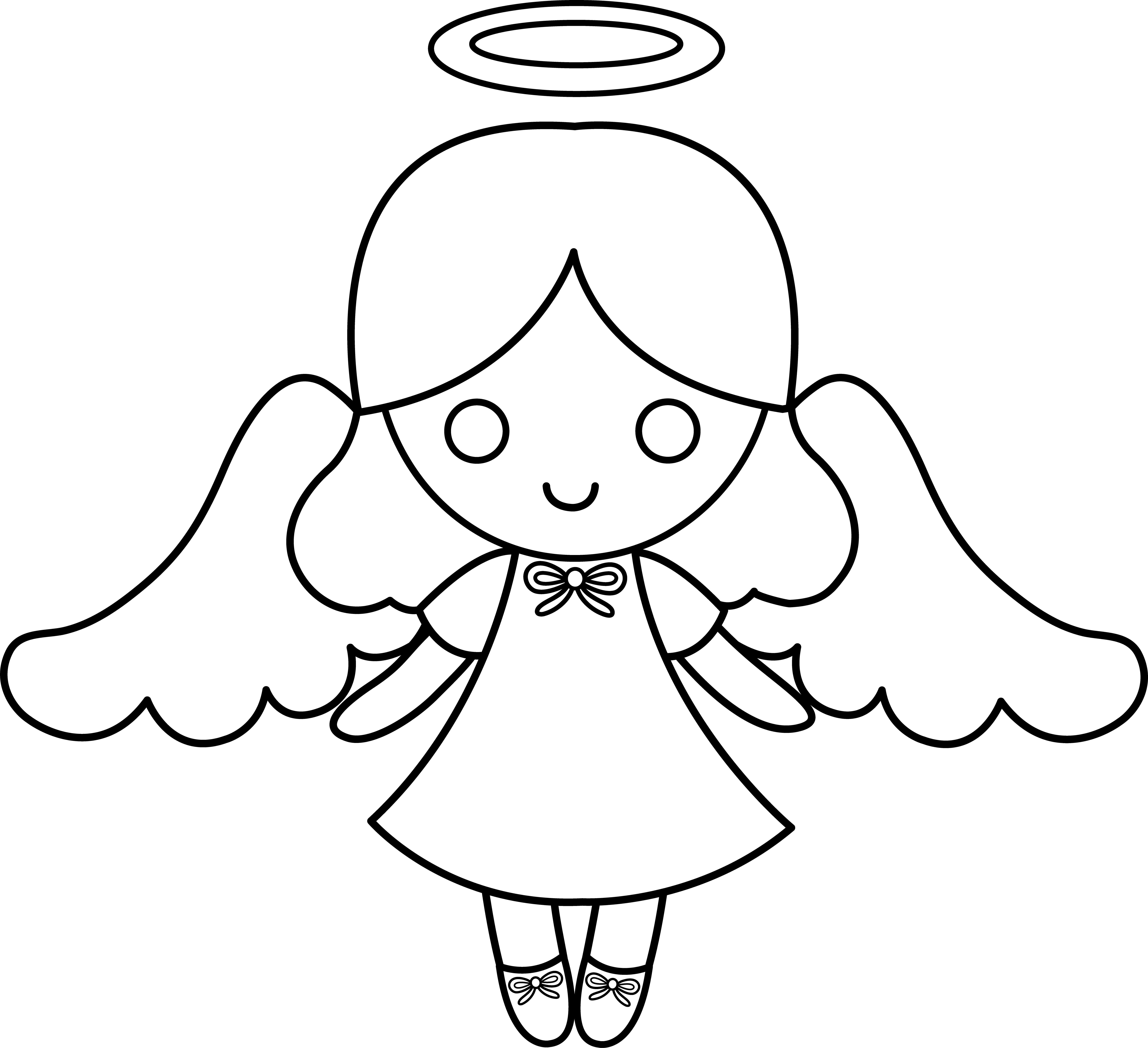 Little Girl Dress Clipart Black And White - Angel Cartoon Black And White (6348x5799)