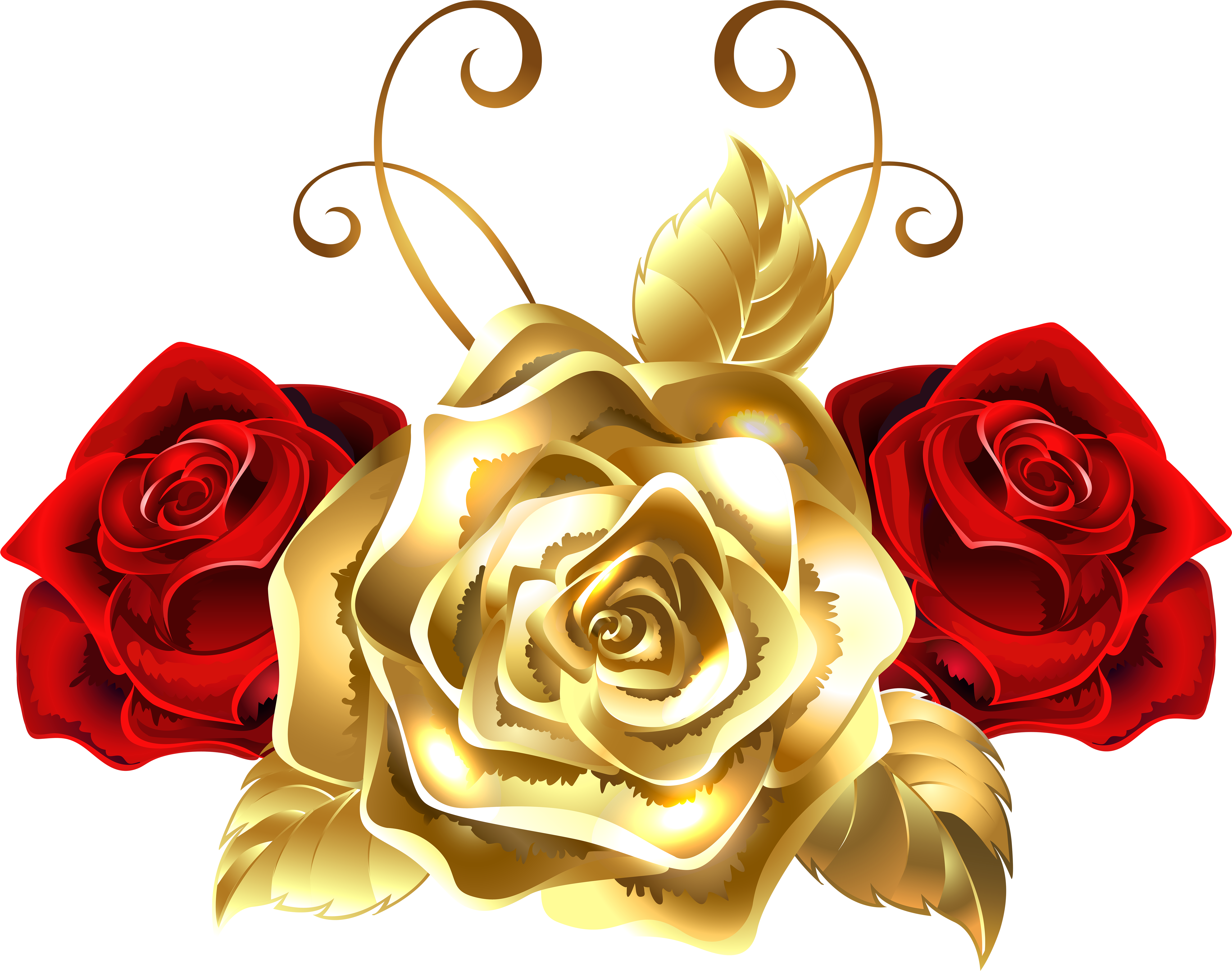 Gold And Red Roses Png Clip Art Image - Red And Gold Roses (6000x4730)