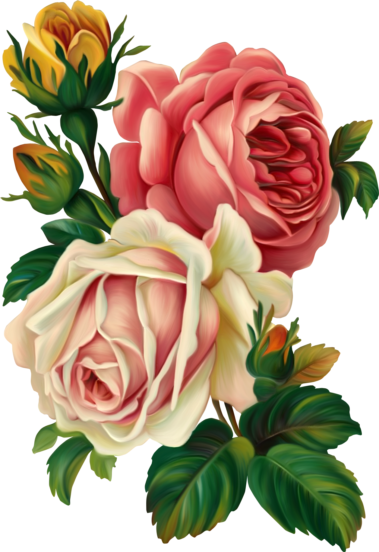 Vintage Rose Clip Art, Vintage Rose Decoupage - Vintage Roses Clip Art (1316x1888)