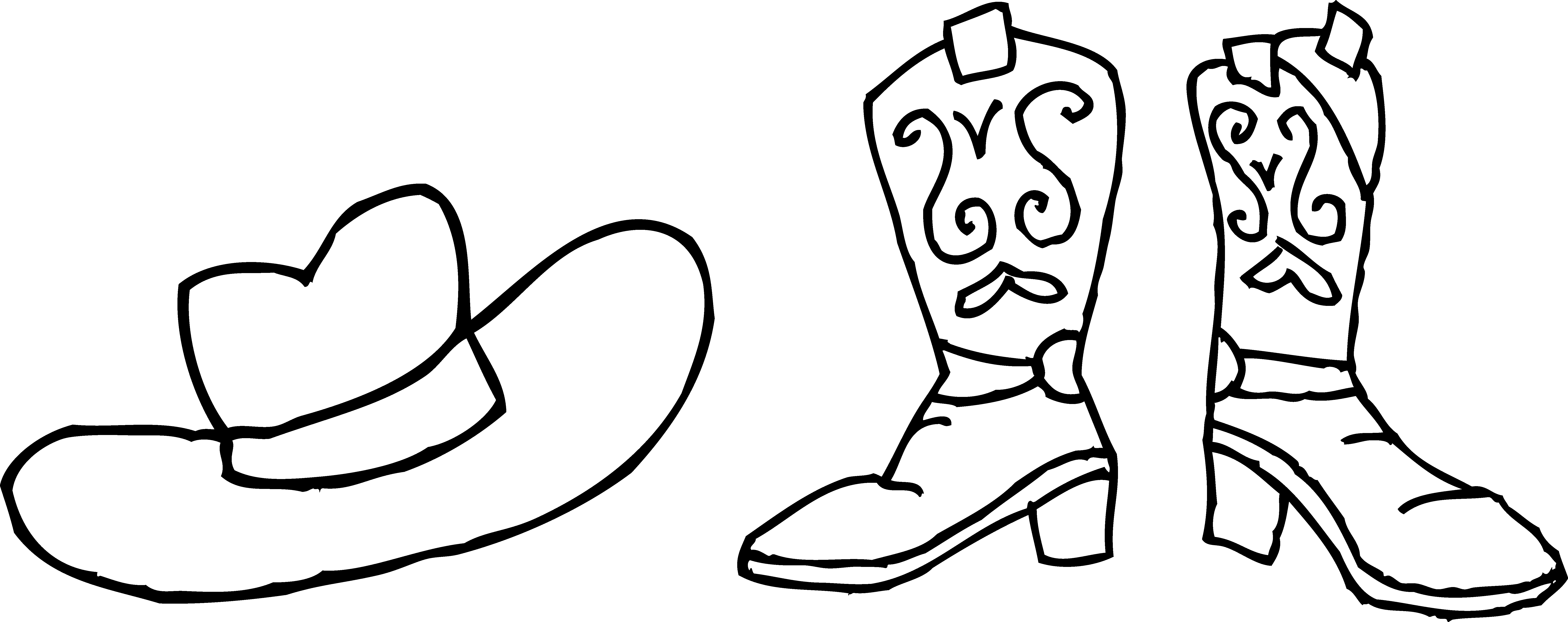 Colorable Cowboy Hat And Boots - Cowboy Boots Black And White (7944x3150)