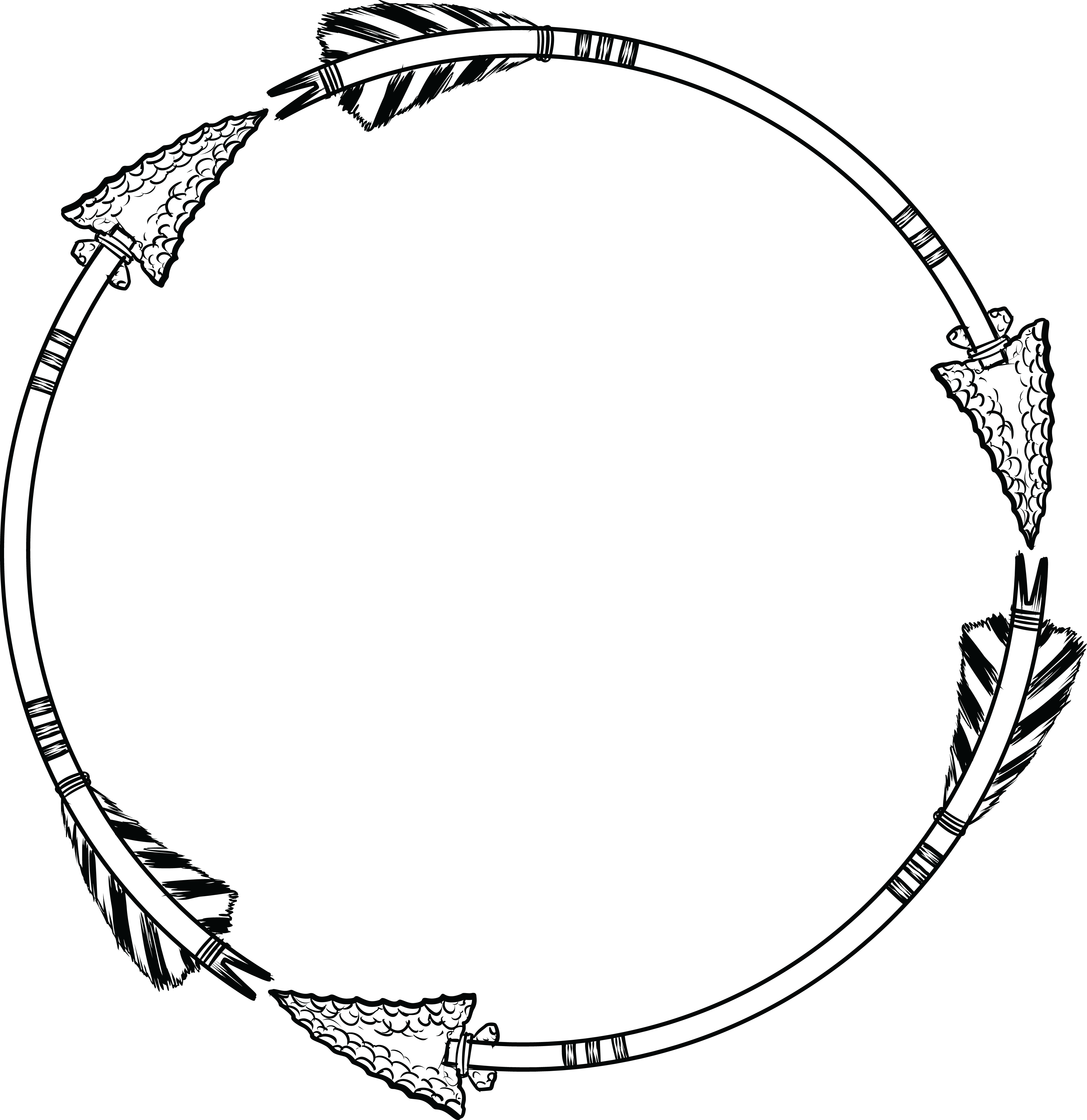 Free Clipart Of A Flint Arrow Circle Shaped Frame - Bohoarrow Clip Art (4000x4122)