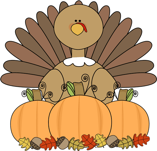 Turkey And Pumpkins - Cute Thanksgiving Clip Art (640x620)