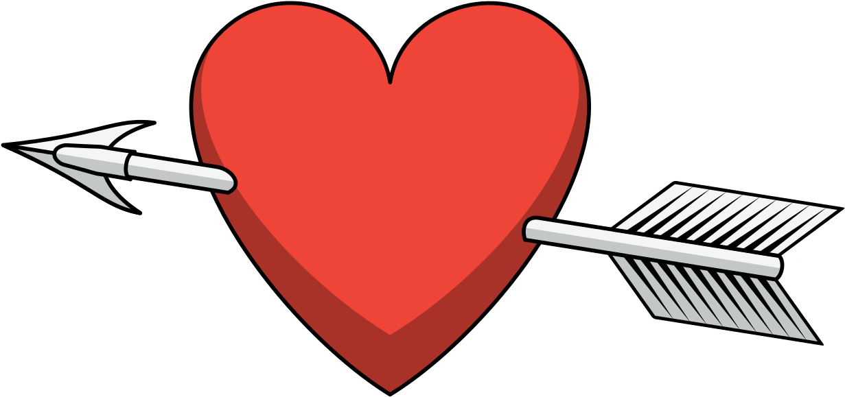 Heart Arrow Shaded - Arrow Through Heart Png (1280x640)