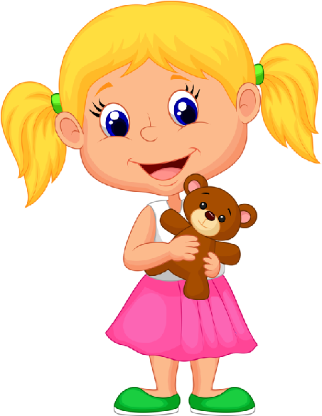Clipart Of Girl Child With Teddy Bear Cute Baby Images - Happy Little Cartoon Girl (600x600)