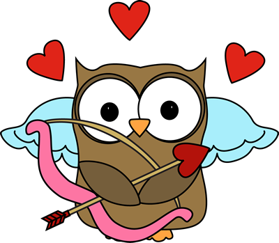Owl Cupid - Owl Valentines Day Clipart (400x349)