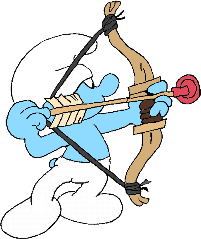 Clumsy Smurf Doing Archery - Smurf Bow Arrow (677x800)