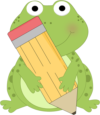 Frog Holding A Pencil - Frog With A Pencil (348x400)