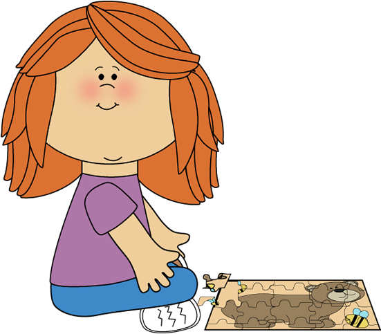 Girl Putting A Puzzle Together - Clip Art Girl Sitting (550x499)