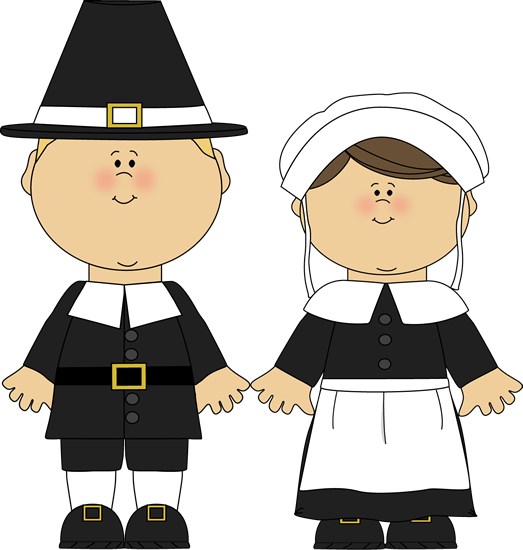 Pilgrim Boy And Girl Clip Art - Thanksgiving Pilgrim Clipart (523x550)