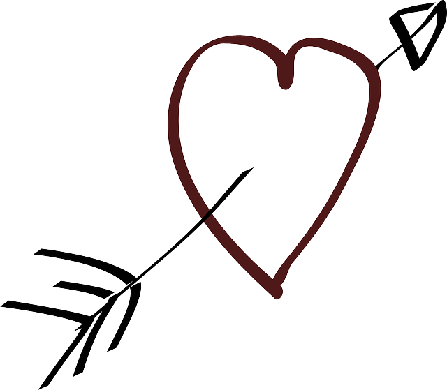 Love, Heart, Arrow, Stylistic, Hand Drawn - Heart With Bow And Arrow (640x559)